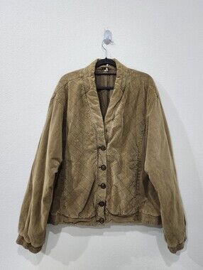 Free People Main Squeeze Quilted Button Front Jacket Tan Brown XL